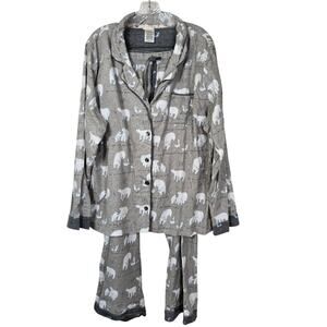 Munki Munki Flannel Pajama Set Women's XXL Polar Bear Fox Print Comfortable READ